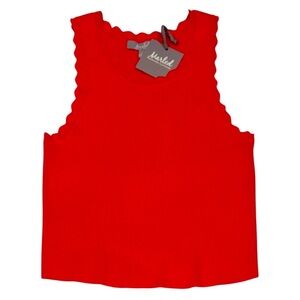 MARLED Vibrant Red Stretchy Soft Knit Scallop Trim Tank Top  NWT Large